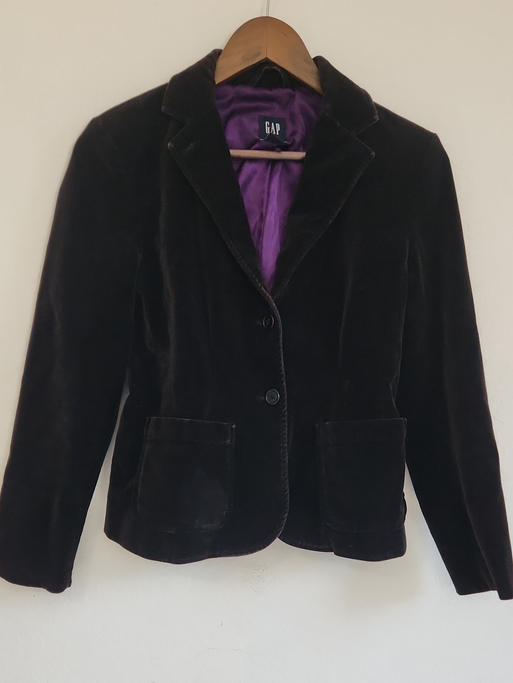 GAP Vintage Y2K Brown Velvet Blazer Jacket Purple Lining | Size 2